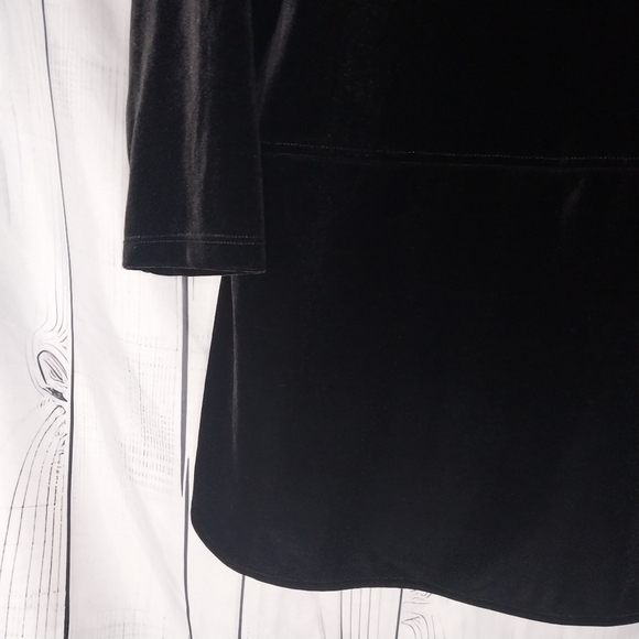 Lauren Ralph Lauren Tunic Velvet Top Black Stretch Keyhole Droptail Size L - Picture 9 of 12